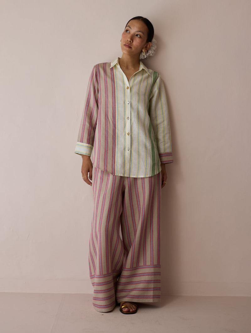 Leena Patchwork Linen Co-ord Set linen co-ord set by Manan in ivory for women in Singapore