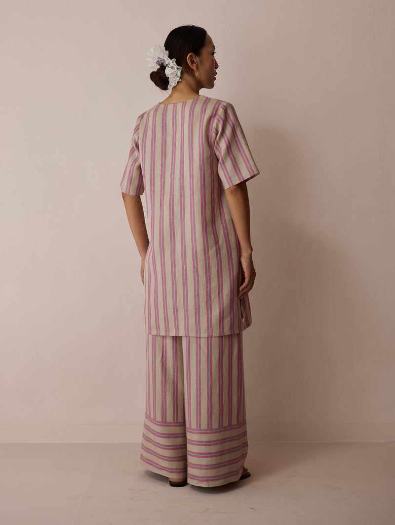 Selle Linen Applique Kurta Set-Natural linen co-ord set by Manan in off white for women in Singapore