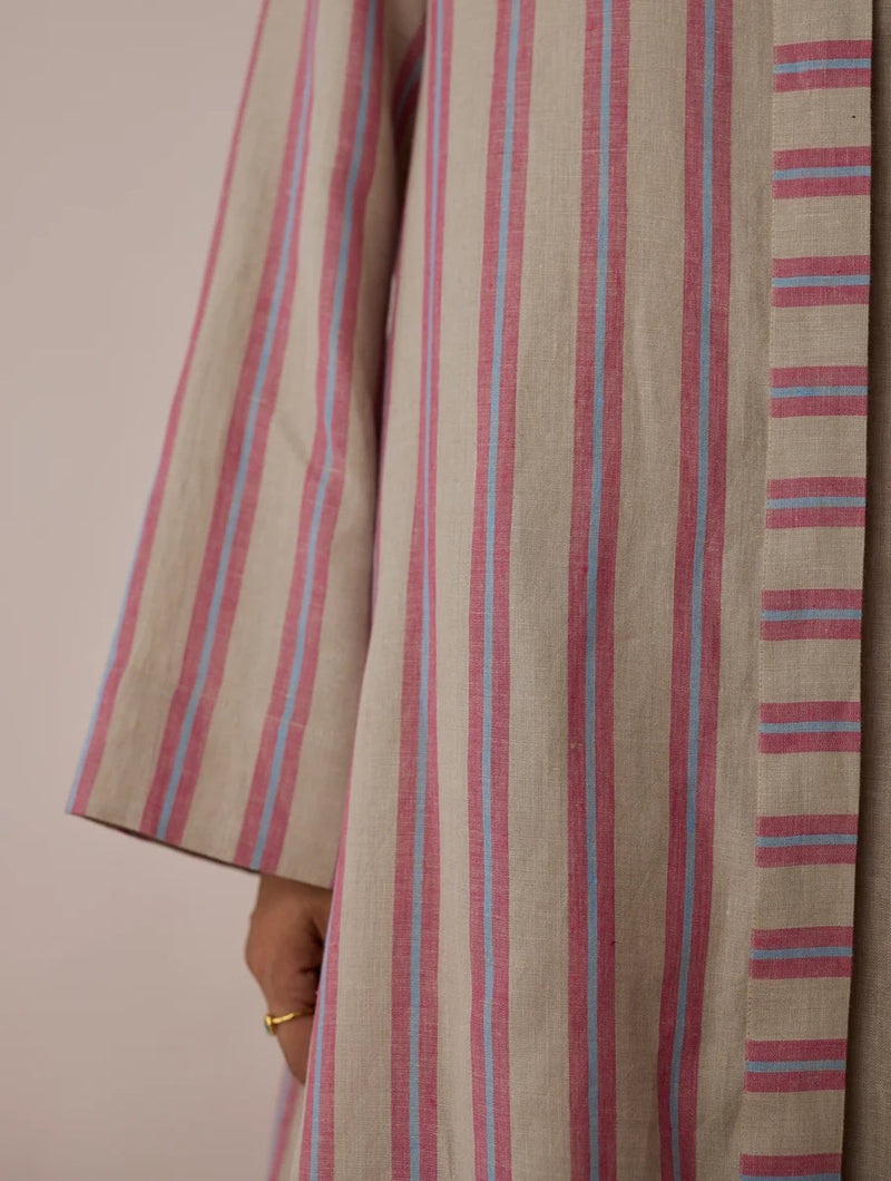 Joana Patchwork Stripe Linen Kurta Sets-Natural linen light kurta set by Manan in off white for women in Singapore