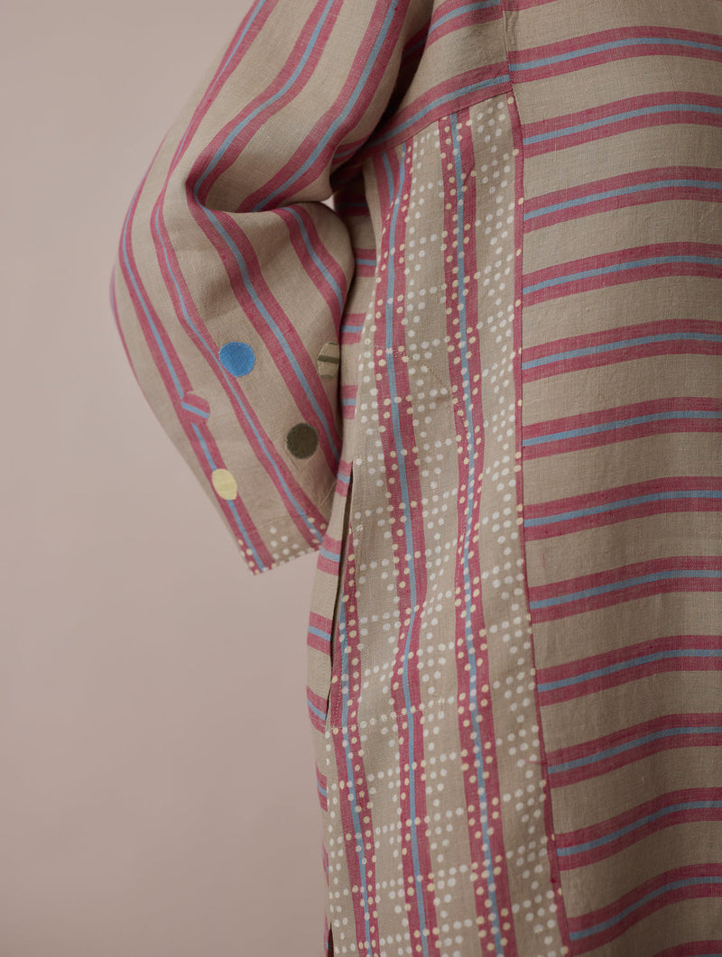 Parvee Block-Printed Linen Kurta Set-Natural linen light kurta set by Manan in ivory for women in Singapore