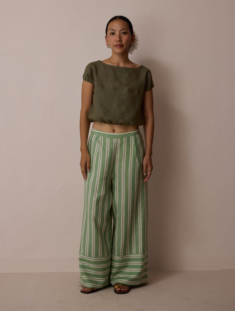 Rimi Linen Co-ord Set-Olive linen co-ord set by Manan in green for women in Singapore