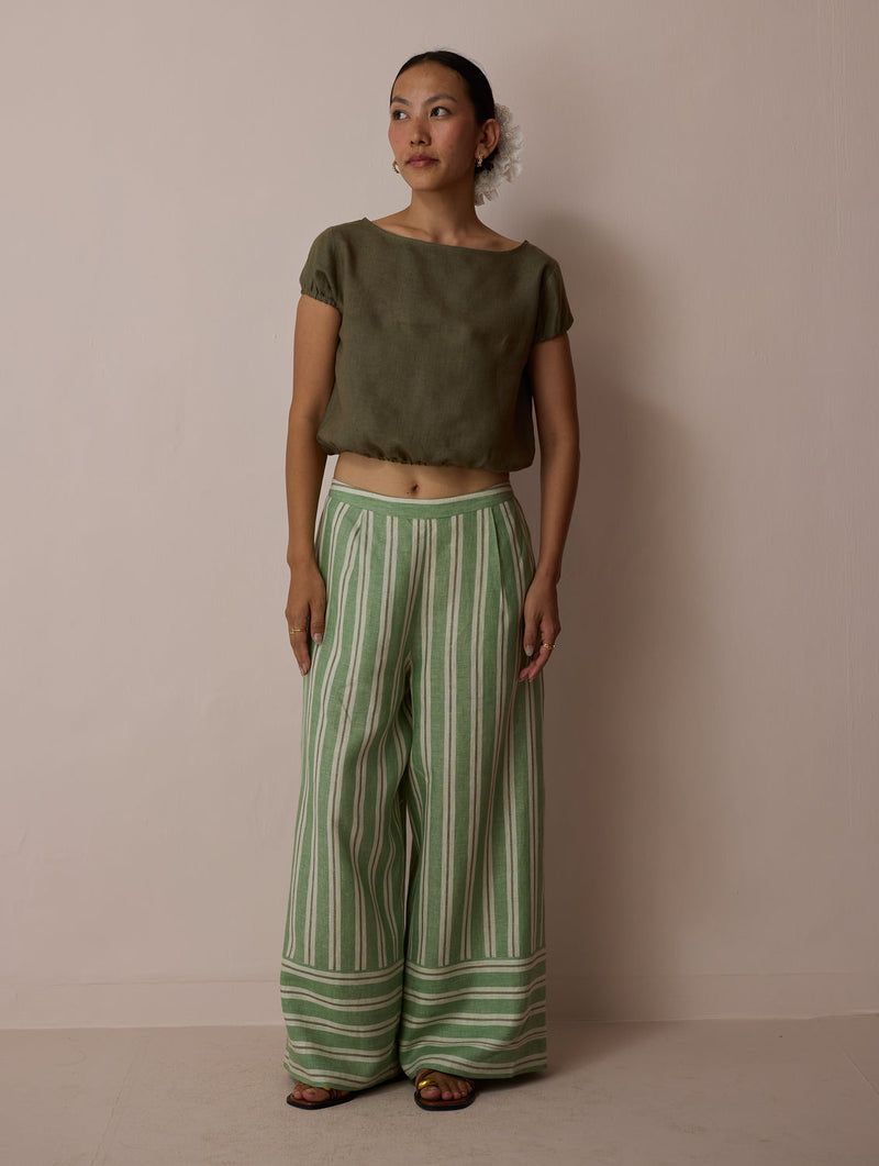 Rimi Linen Co-ord Set-Olive linen co-ord set by Manan in green for women in Singapore