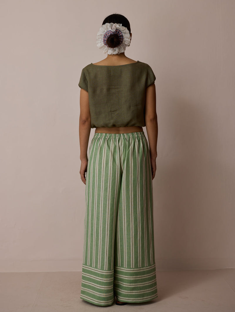 Rimi Linen Co-ord Set-Olive linen co-ord set by Manan in green for women in Singapore