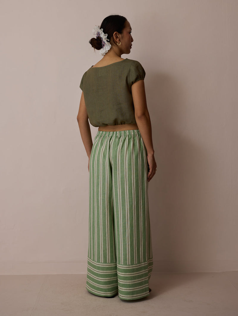 Rimi Linen Co-ord Set-Olive linen co-ord set by Manan in green for women in Singapore