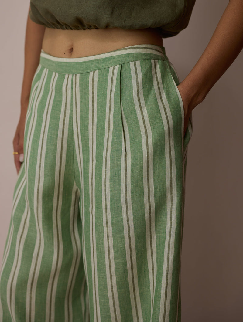 Rimi Linen Co-ord Set-Olive linen co-ord set by Manan in green for women in Singapore