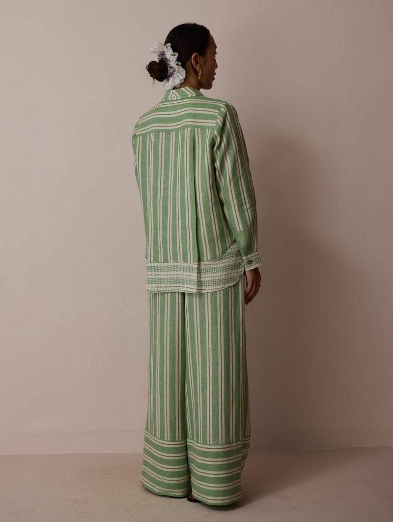 Erra Block-Printed Linen Co-ord-Fern linen co-ord set by Manan in green for women in Singapore