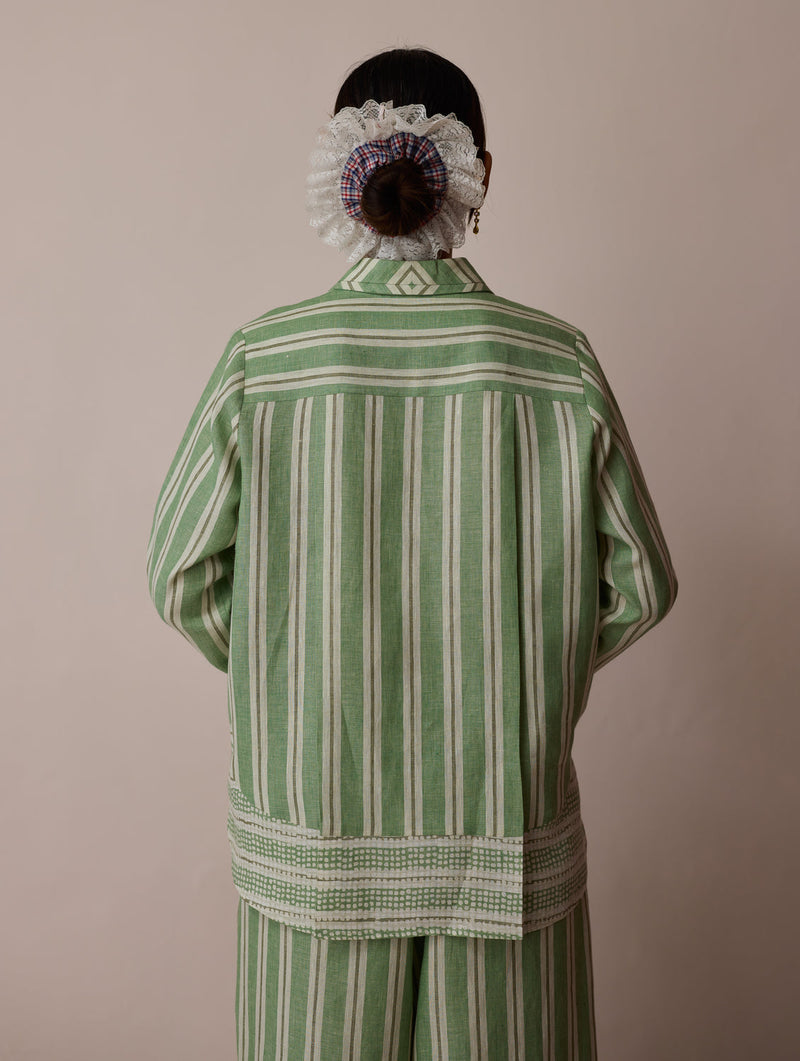 Erra Block-Printed Linen Co-ord-Fern linen co-ord set by Manan in green for women in Singapore