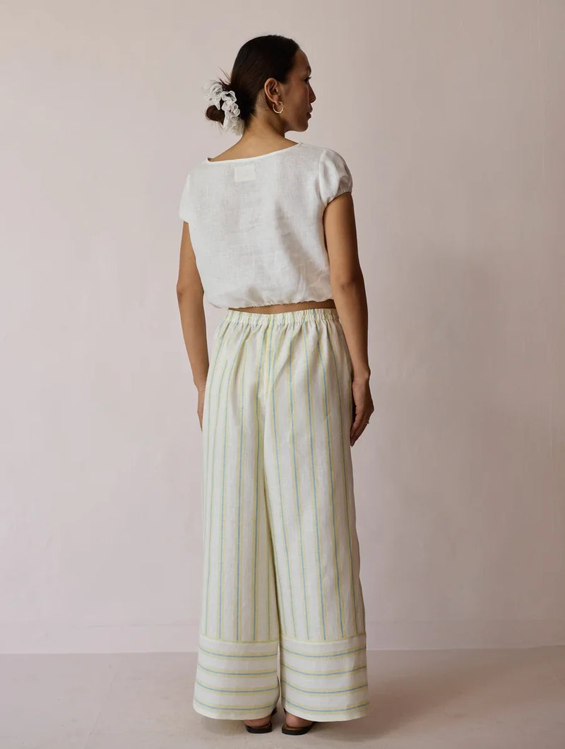 Rimi Linen Crop Top-Ivory linen top/shirt by Manan in ivory for women in Singapore