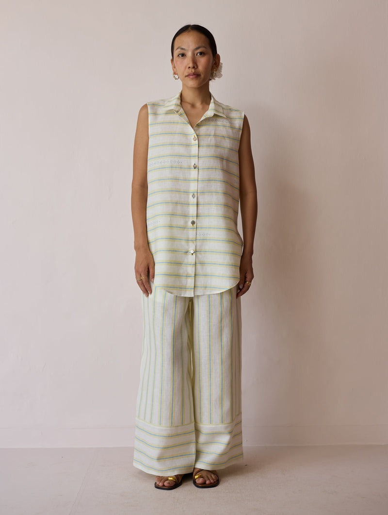 Ello Block-Printed Linen Co-ord-Ivory linen co-ord set by Manan in ivory for women in Singapore