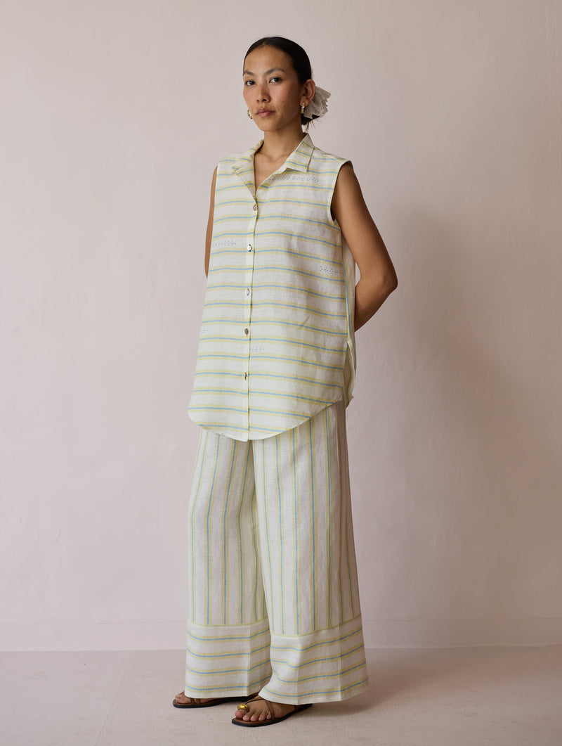 Ello Block-Printed Linen Co-ord-Ivory linen co-ord set by Manan in ivory for women in Singapore