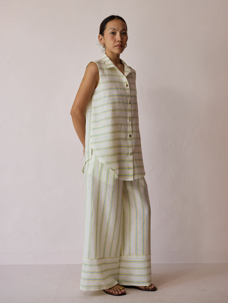 Ello Block-Printed Linen Co-ord-Ivory linen co-ord set by Manan in ivory for women in Singapore
