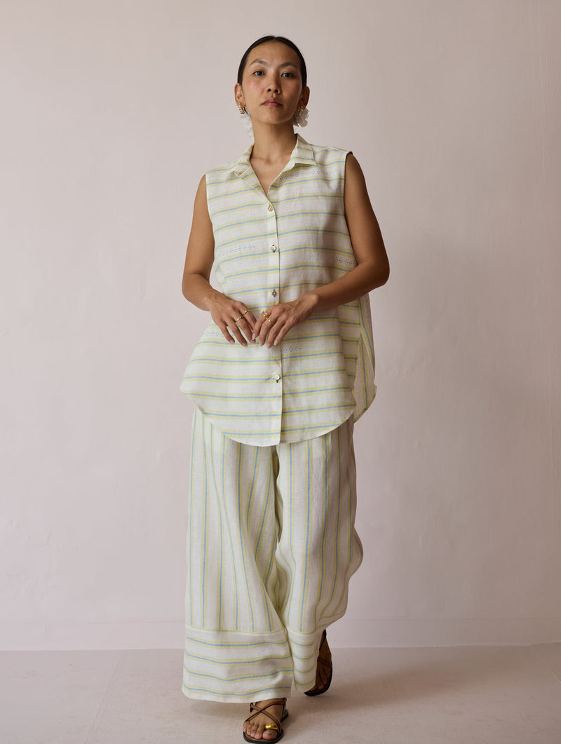 Ello Block-Printed Linen Co-ord-Ivory linen co-ord set by Manan in ivory for women in Singapore