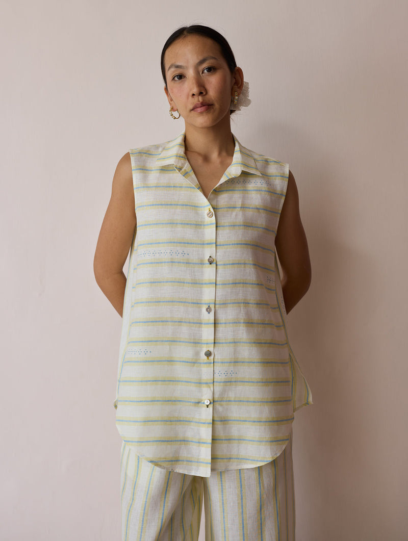 Ello Block-Printed Linen Co-ord-Ivory linen co-ord set by Manan in ivory for women in Singapore