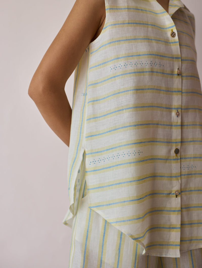 Ello Block-Printed Linen Co-ord-Ivory linen co-ord set by Manan in ivory for women in Singapore
