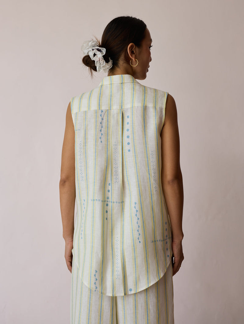 Ello Block-Printed Linen Co-ord-Ivory linen co-ord set by Manan in ivory for women in Singapore