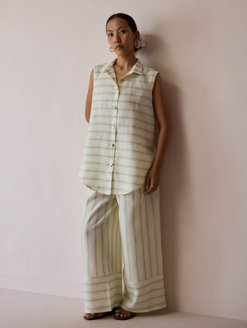 Ello Block-Printed Linen Co-ord-Ivory linen co-ord set by Manan in ivory for women in Singapore