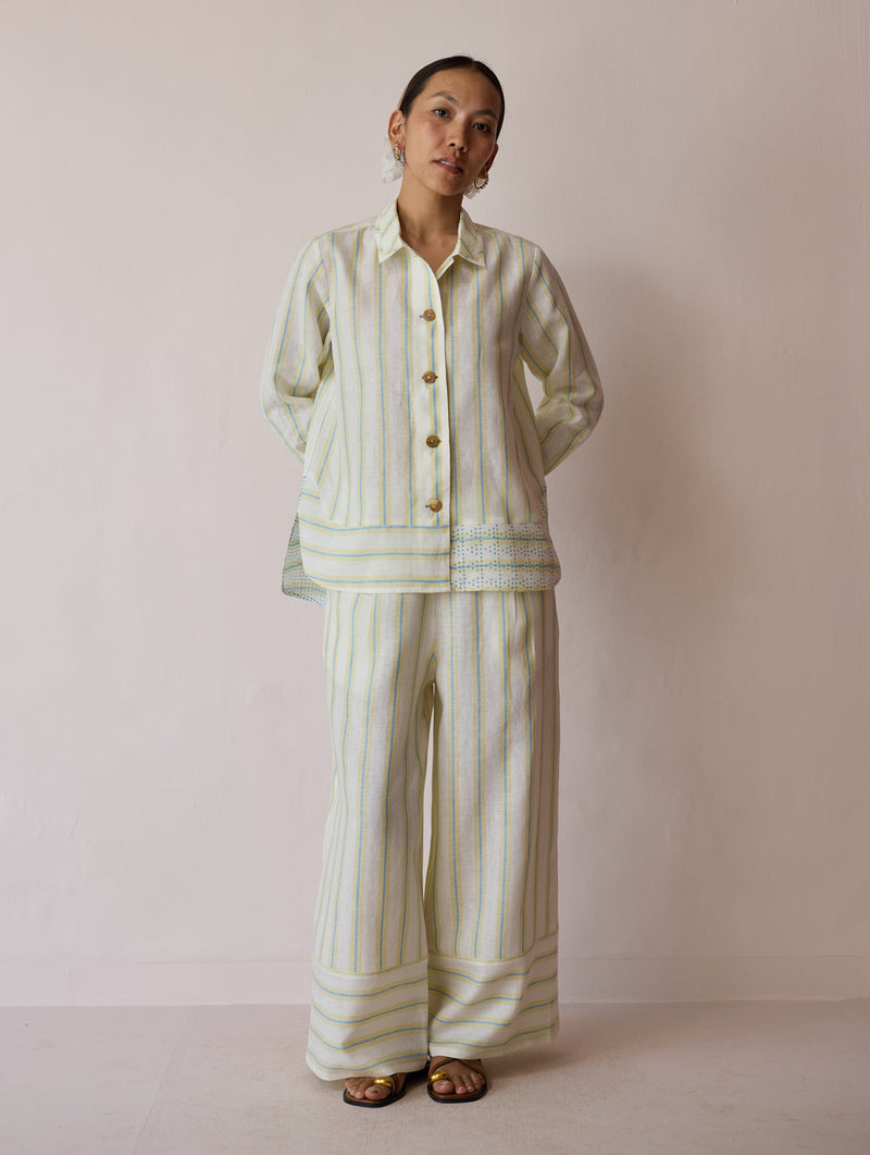 Erra Block-Printed Linen Co-ord-Ivory linen co-ord set by Manan in ivory for women in Singapore