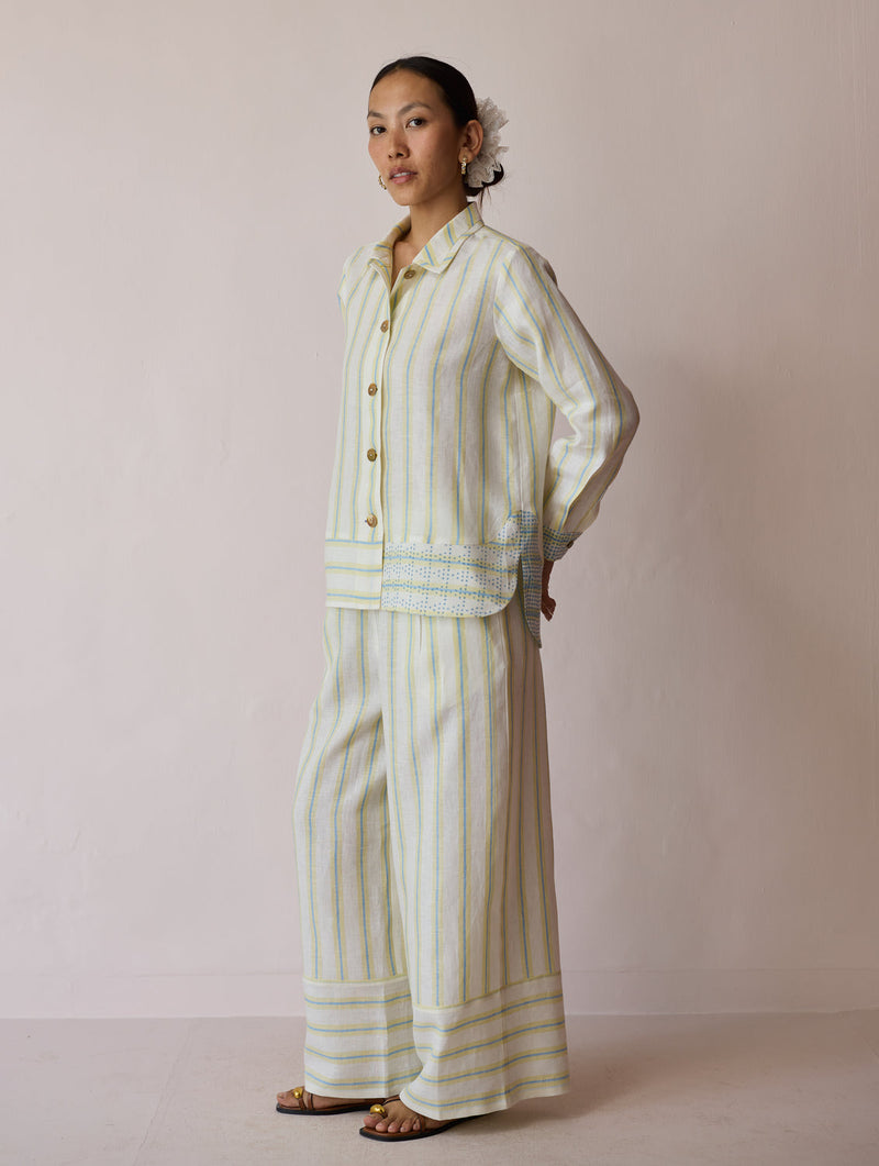 Erra Block-Printed Linen Co-ord-Ivory linen co-ord set by Manan in ivory for women in Singapore