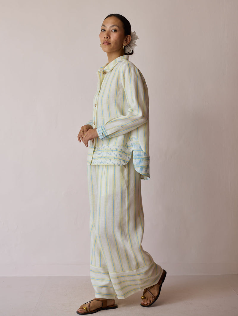 Erra Block-Printed Linen Co-ord-Ivory linen co-ord set by Manan in ivory for women in Singapore