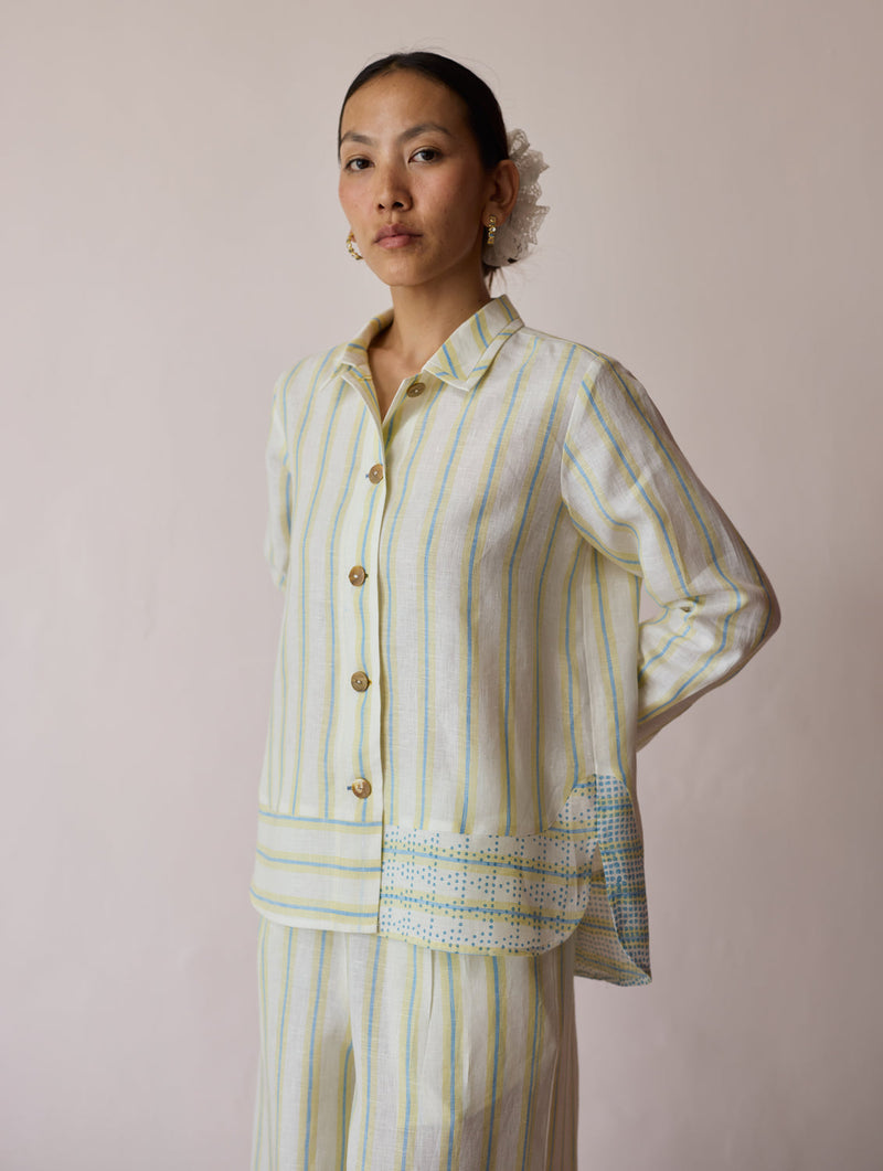 Erra Block-Printed Linen Co-ord-Ivory linen co-ord set by Manan in ivory for women in Singapore