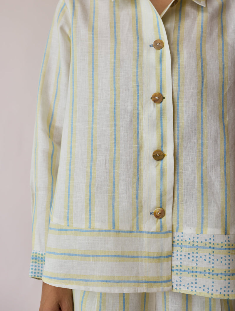 Erra Block-Printed Linen Co-ord-Ivory linen co-ord set by Manan in ivory for women in Singapore