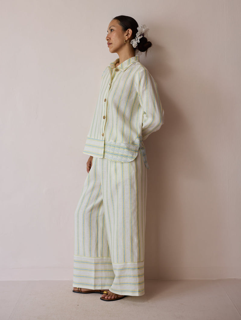 Erra Block-Printed Linen Co-ord-Ivory linen co-ord set by Manan in ivory for women in Singapore
