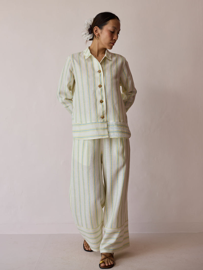 Erra Block-Printed Linen Co-ord-Ivory linen co-ord set by Manan in ivory for women in Singapore
