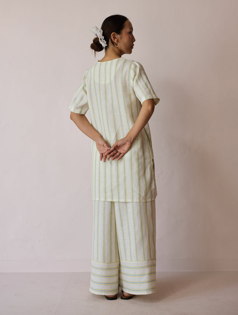 Selle Linen Applique Kurta Set-Ivory linen co-ord set by Manan in ivory for women in Singapore