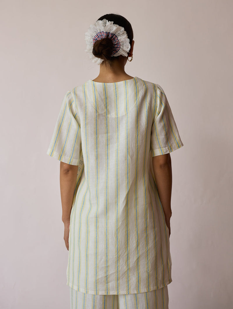 Selle Linen Applique Kurta Set-Ivory linen co-ord set by Manan in ivory for women in Singapore