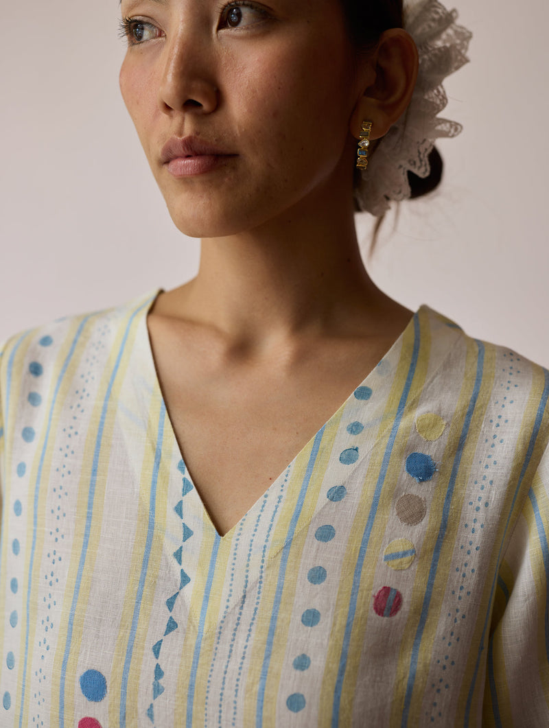 Selle Linen Applique Kurta Set-Ivory linen co-ord set by Manan in ivory for women in Singapore