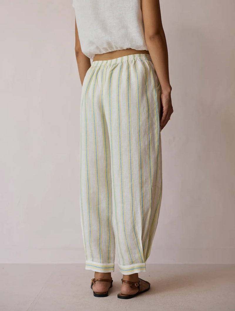 Terra Pleated Hem Stripe Linen Pants-Ivory linen pant/trouser by Manan in ivory for women in Singapore