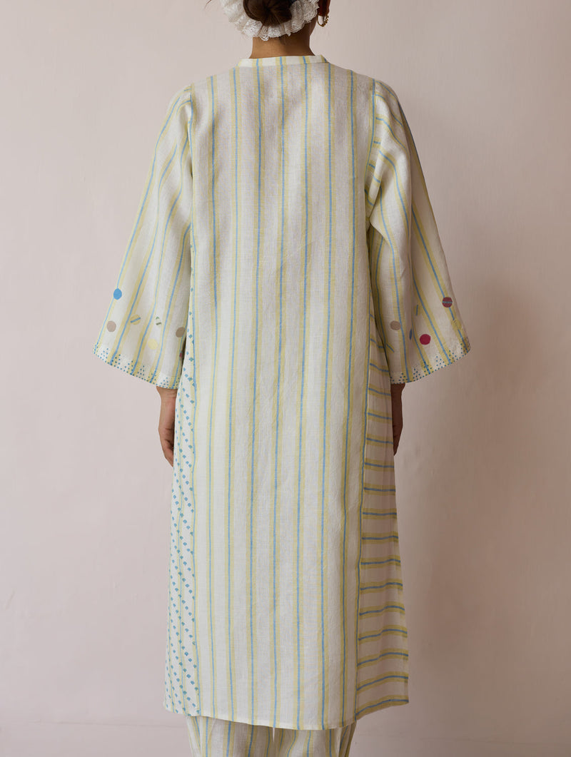 Parvee Block-Printed Linen Kurta Set-Ivory linen light kurta set by Manan in ivory for women in Singapore