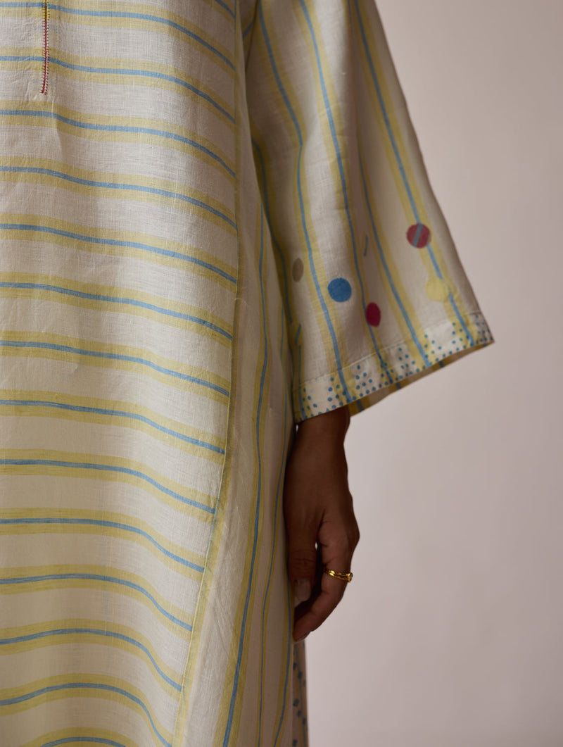 Parvee Block-Printed Linen Kurta Set-Ivory linen light kurta set by Manan in ivory for women in Singapore