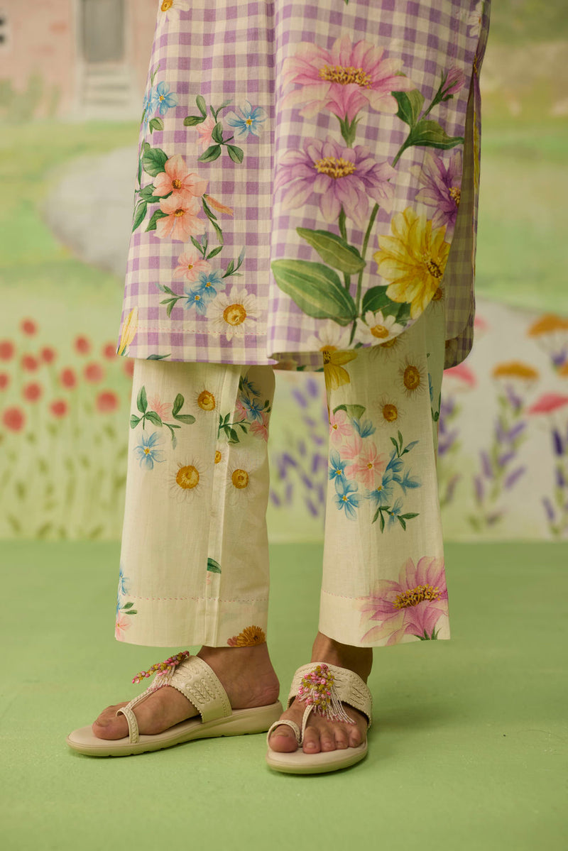 Lilac Daisy Mid Kurta Set cotton co-ord set by Nadiya Paar in lilac for women in Singapore