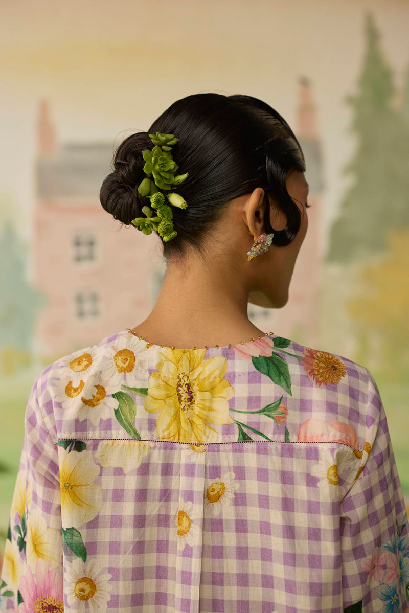 Lilac Daisy Mid Kurta Set cotton co-ord set by Nadiya Paar in lilac for women in Singapore