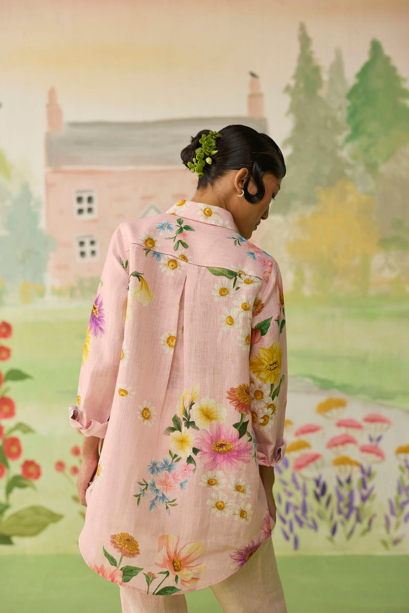 Nice Day Linen Shirt Pink linen top/shirt by Nadiya Paar in pink for women in Singapore