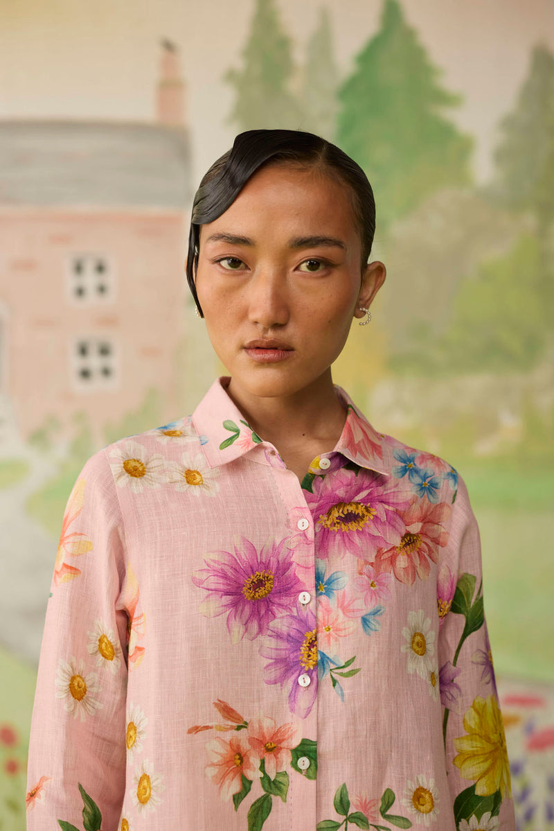 Nice Day Linen Shirt Pink linen top/shirt by Nadiya Paar in pink for women in Singapore