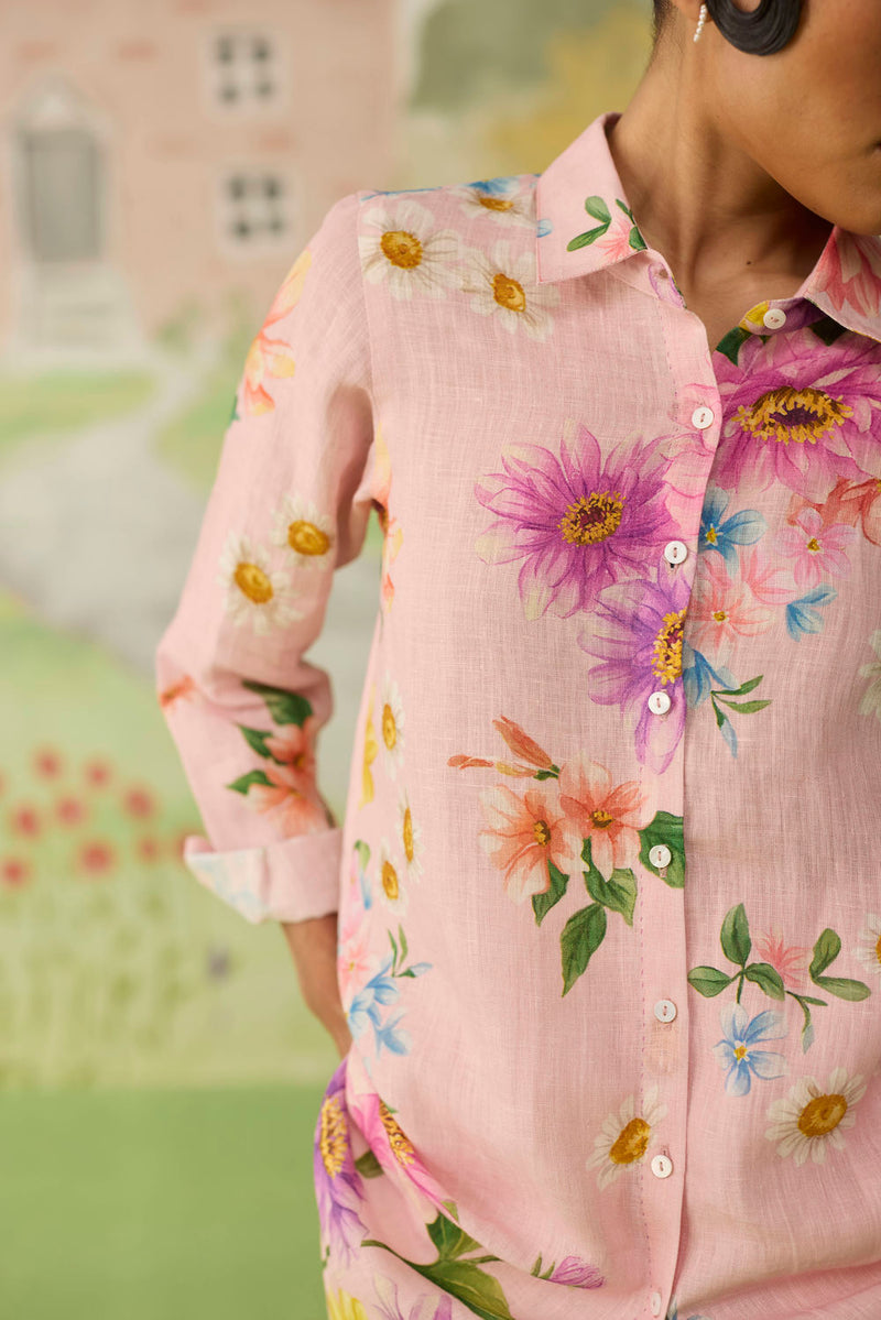Nice Day Linen Shirt Pink linen top/shirt by Nadiya Paar in pink for women in Singapore