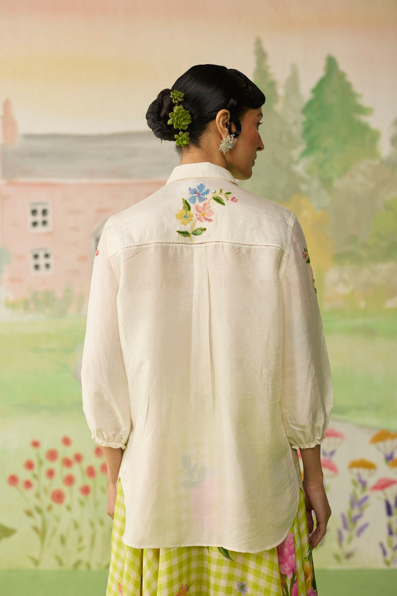 Like a Song Mulberry Silk Shirt silk top/shirt by Nadiya Paar in off white for women in Singapore