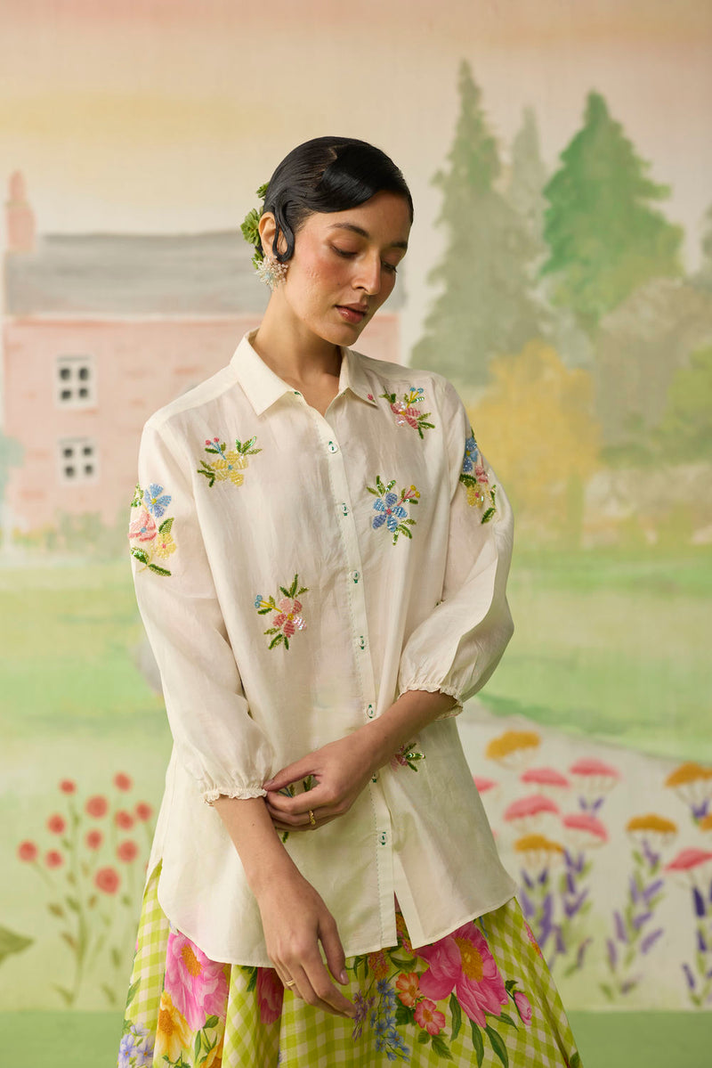 Like a Song Mulberry Silk Shirt silk top/shirt by Nadiya Paar in off white for women in Singapore