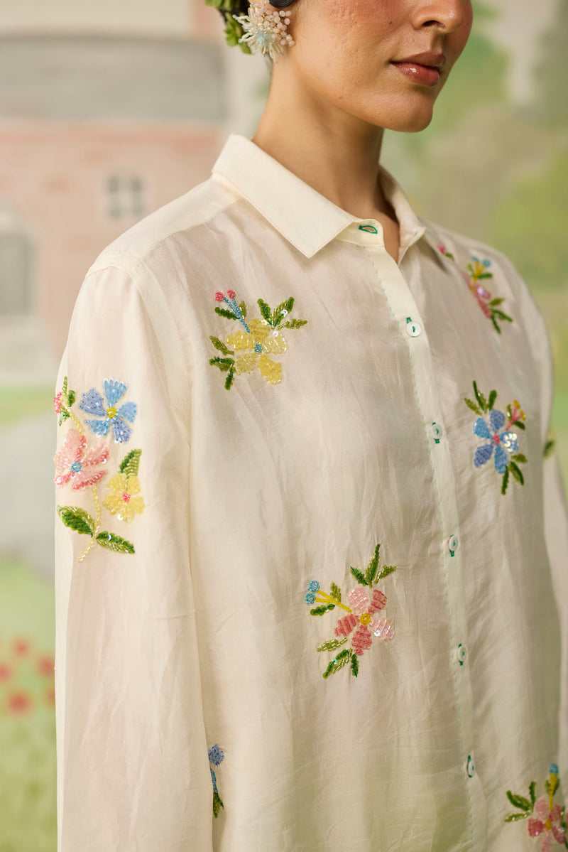 Like a Song Mulberry Silk Shirt silk top/shirt by Nadiya Paar in off white for women in Singapore