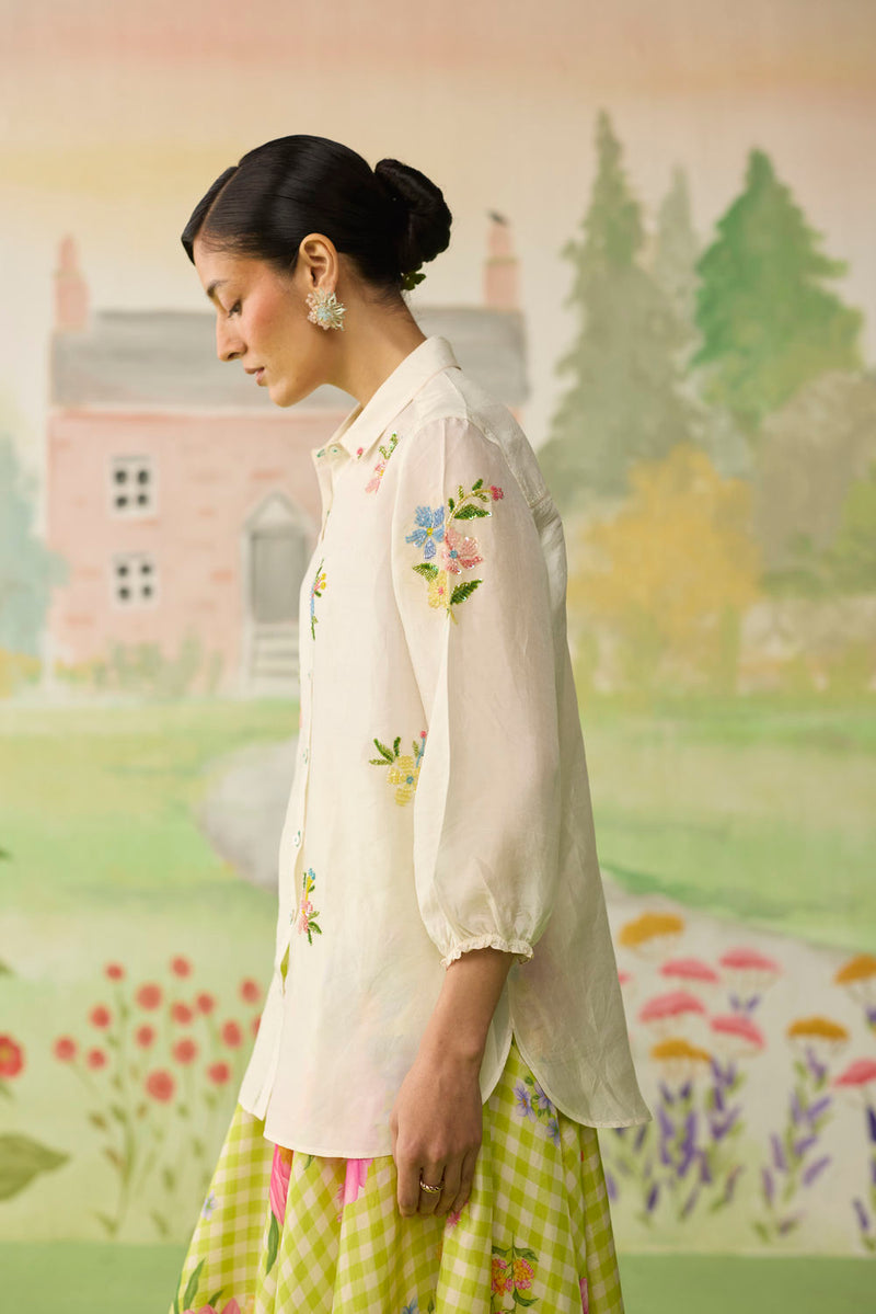 Like a Song Mulberry Silk Shirt silk top/shirt by Nadiya Paar in off white for women in Singapore