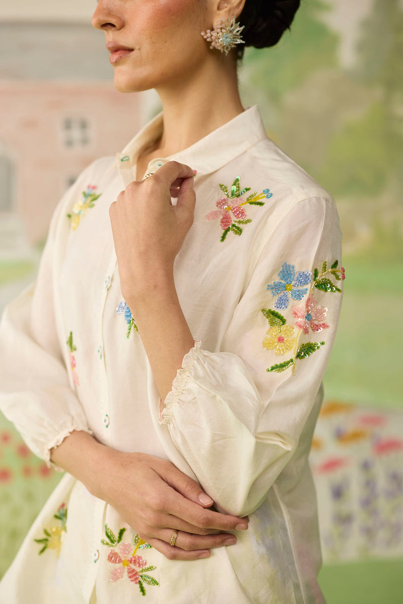 Like a Song Mulberry Silk Shirt silk top/shirt by Nadiya Paar in off white for women in Singapore