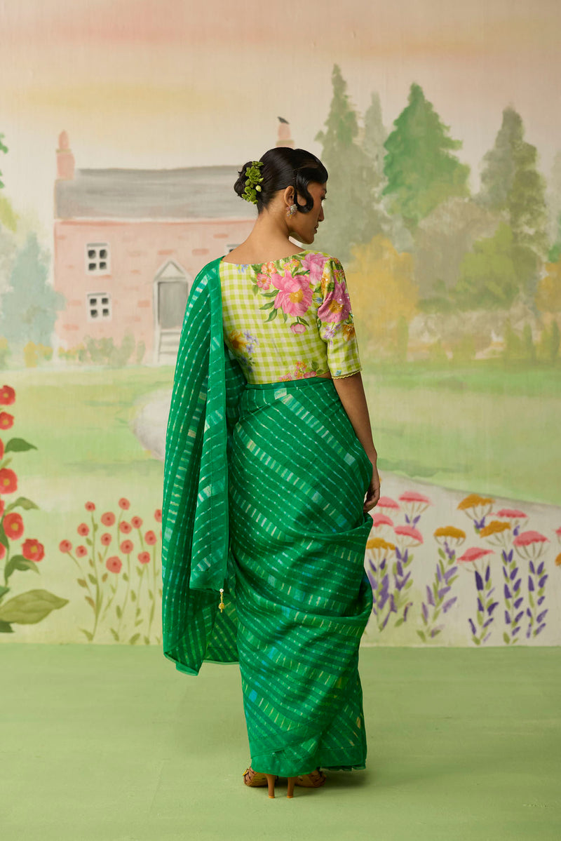 Fern Song Tussar Silk Lehriiya Mothra Sari silk saree by Nadiya Paar in green for women in Singapore
