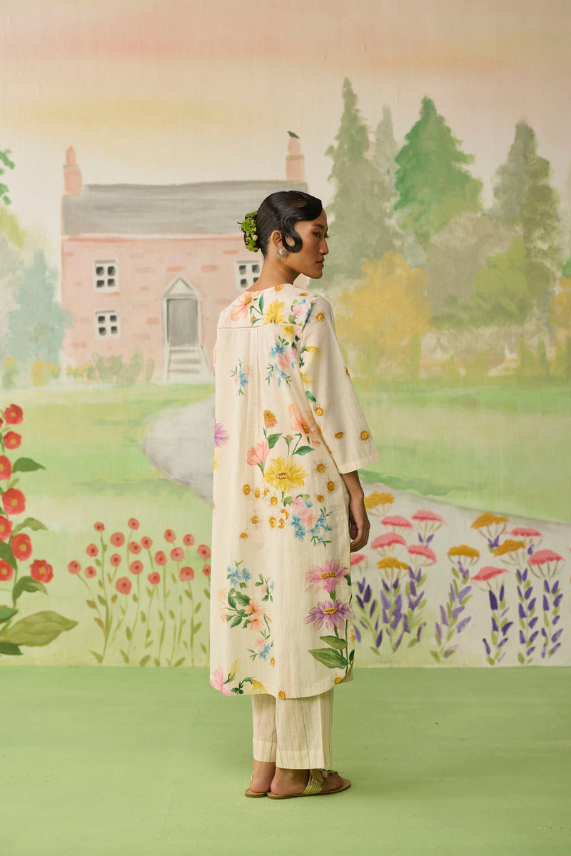Off-white Daisy Long Kurta Set cotton co-ord set by Nadiya Paar in off white for women in Singapore