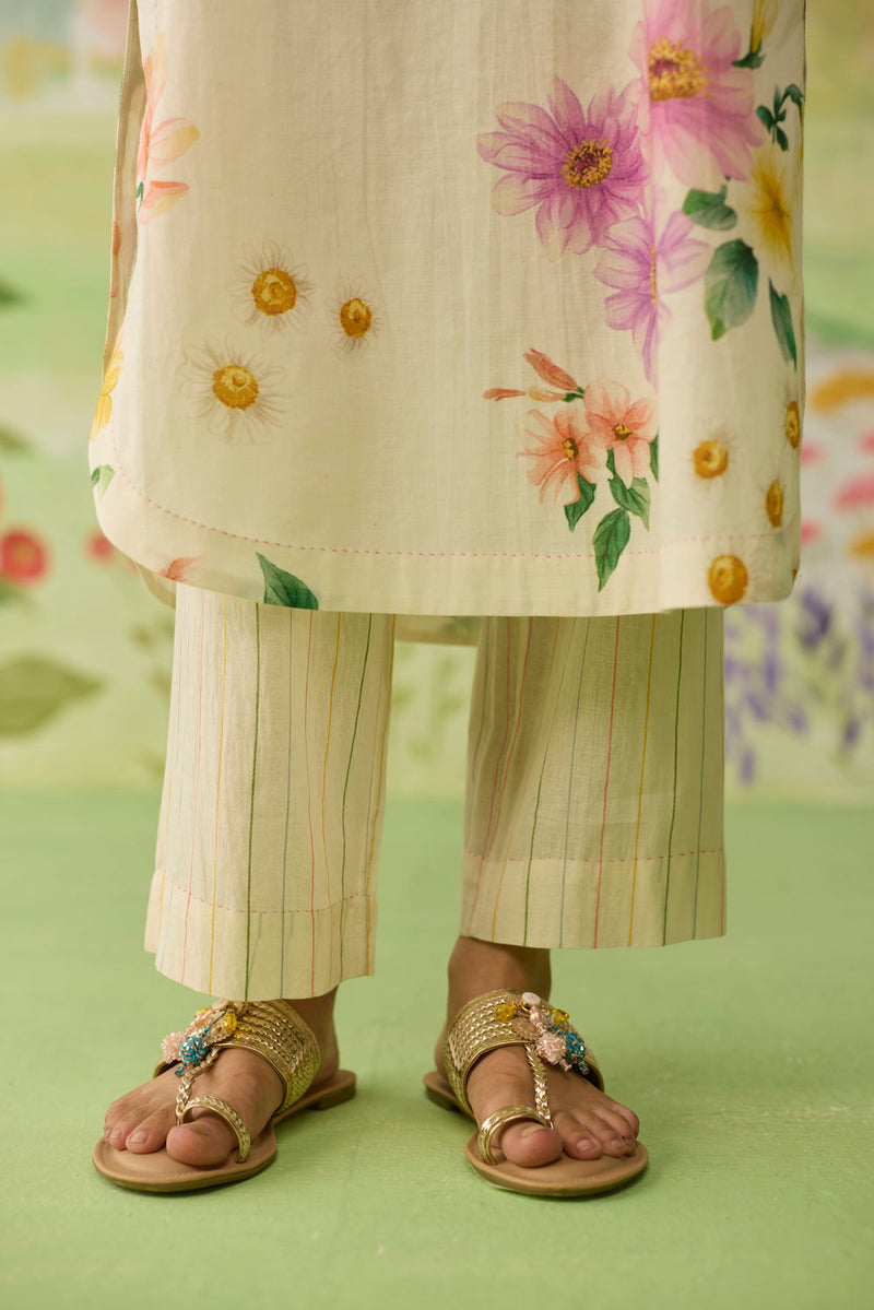 Off-white Daisy Long Kurta Set cotton co-ord set by Nadiya Paar in off white for women in Singapore