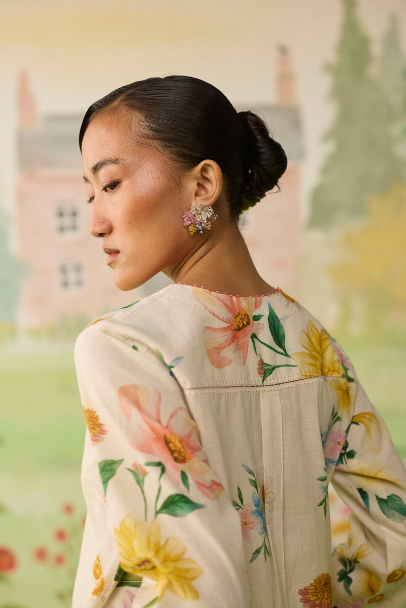 Off-white Daisy Long Kurta Set cotton co-ord set by Nadiya Paar in off white for women in Singapore