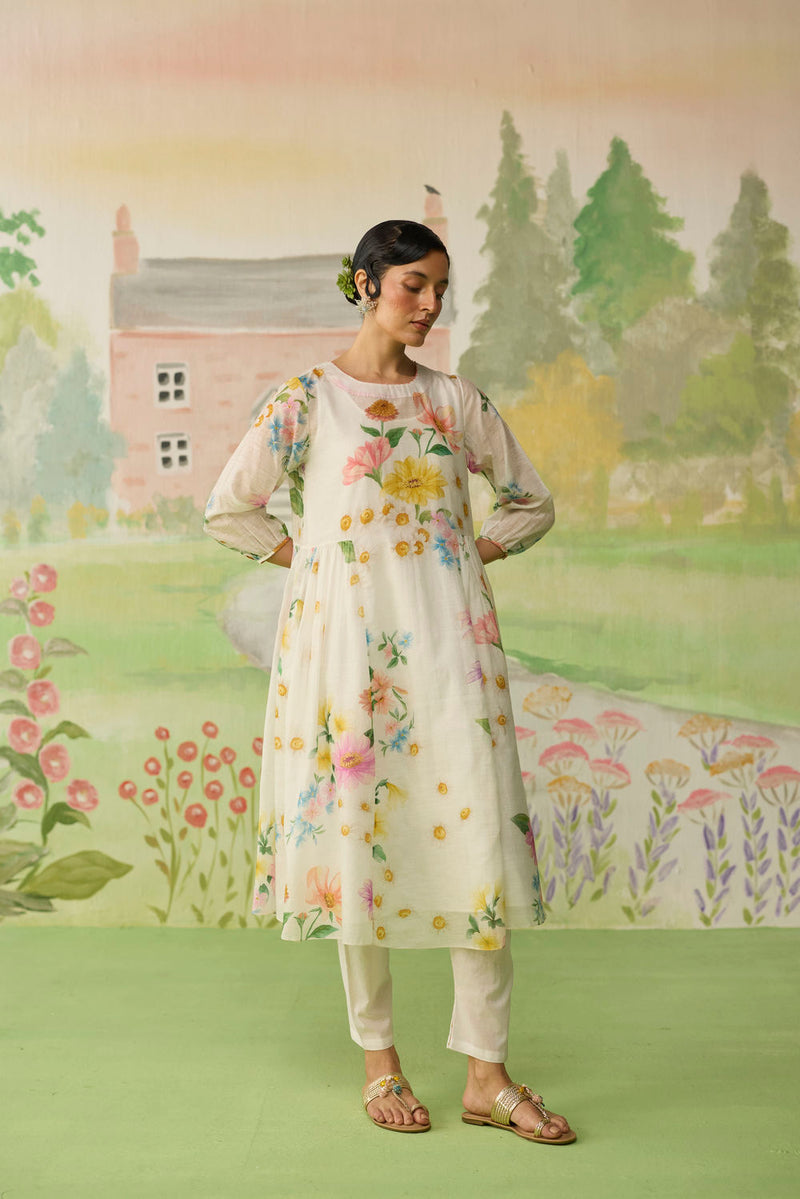 Golden Hour Off-white Long Kurta Set Khadi Silk silk co-ord set by Nadiya Paar in off white for women in Singapore