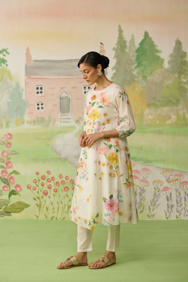 Golden Hour Off-white Long Kurta Set Khadi Silk silk co-ord set by Nadiya Paar in off white for women in Singapore