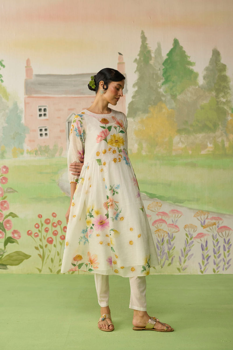 Golden Hour Off-white Long Kurta Set Khadi Silk silk co-ord set by Nadiya Paar in off white for women in Singapore